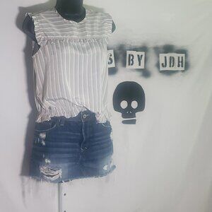 0918 Ruffled Striped Sleeveless Blouse
